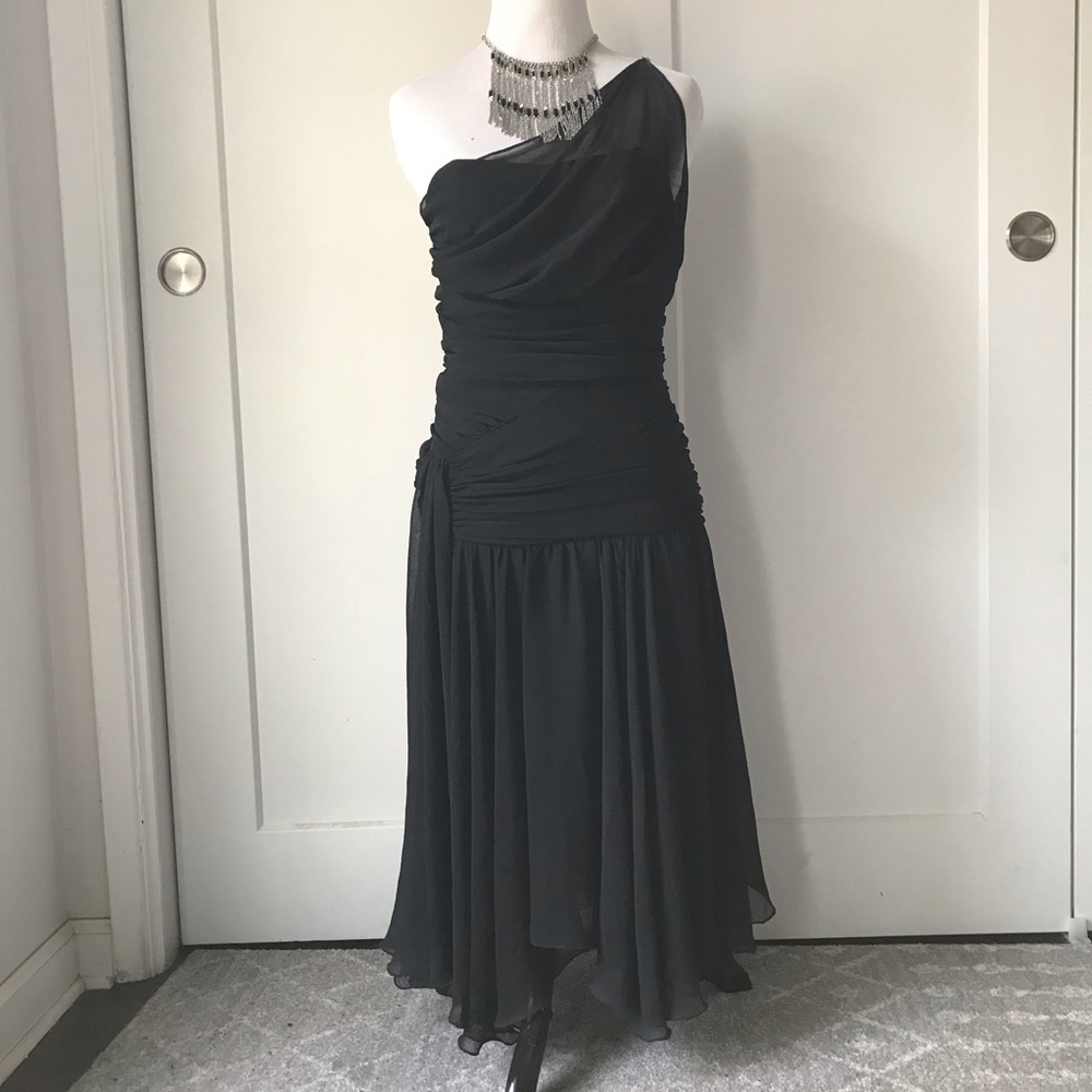 NWT Black Bebe Asymmetrical One Shoulder Dress
